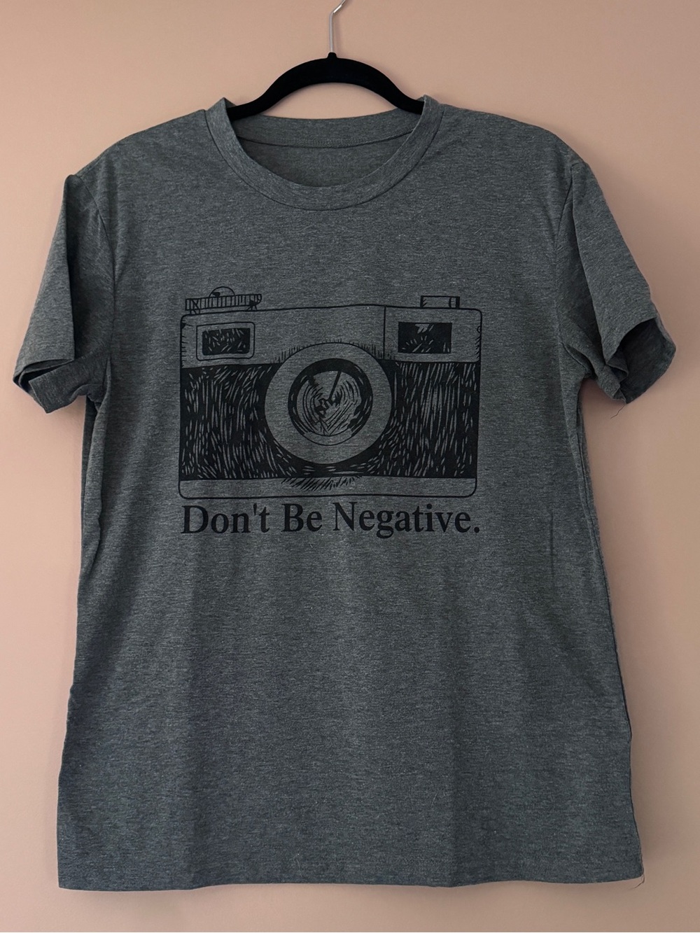 Gray Graphic Tee "Don't Be Negative" Camera Print